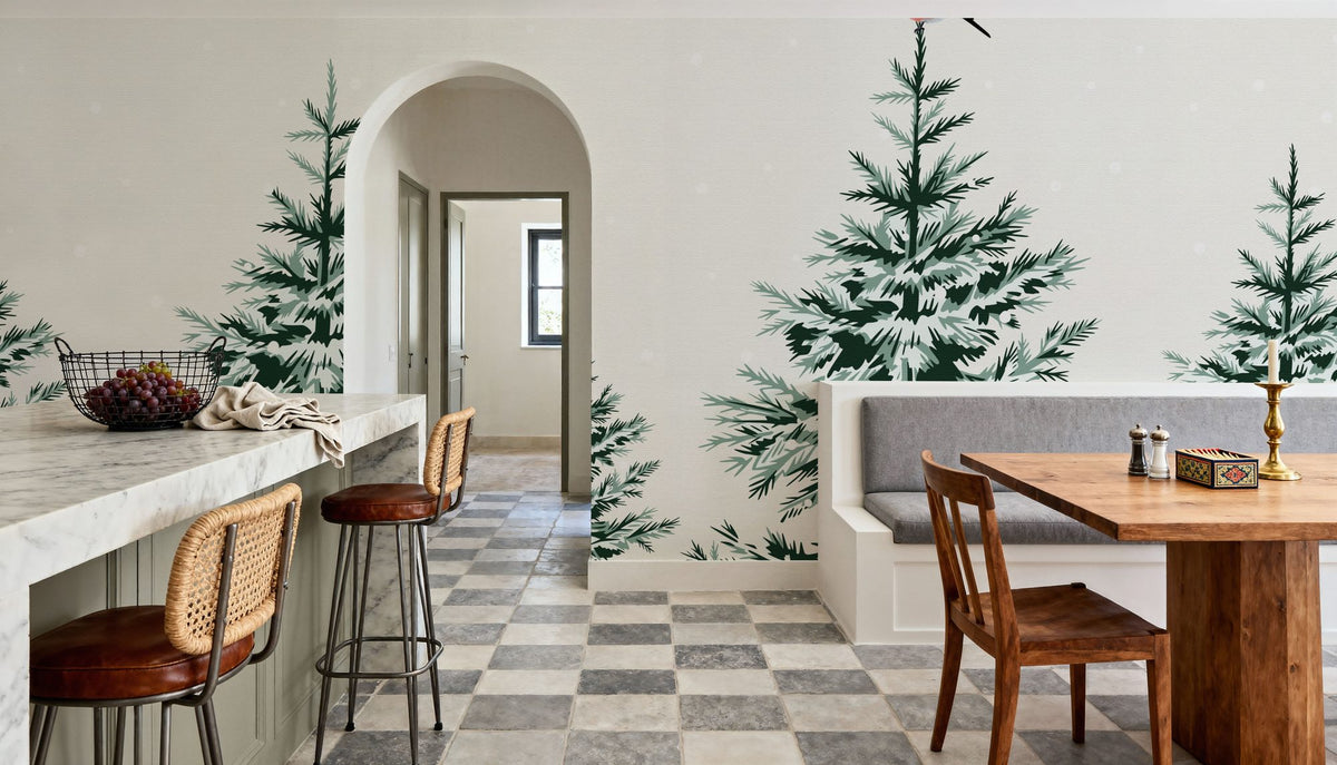 Snowy Spruce Trees Mural Wallpaper - room preview 06