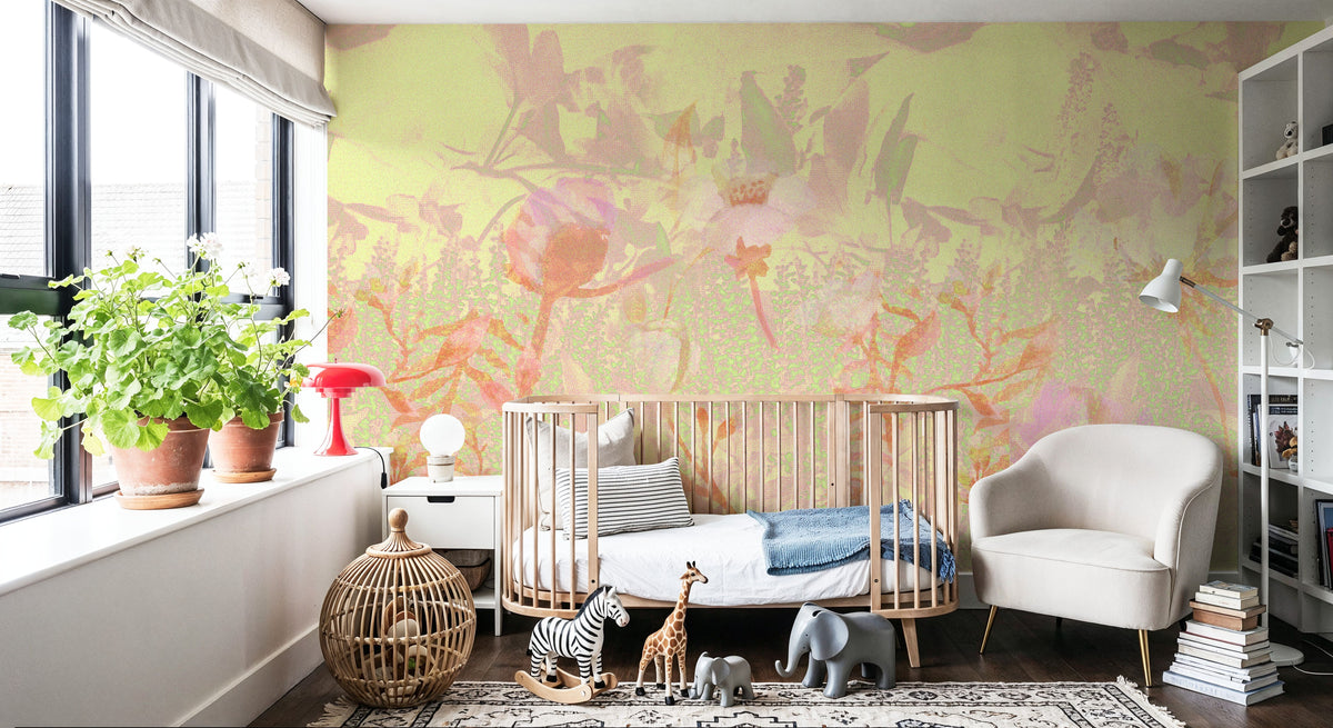 Dream Lupine, Butter Yellow Mural Wallpaper - room preview 06