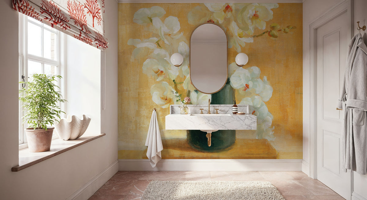 White Orchids in Black Vase Mural Wallpaper - room preview 06