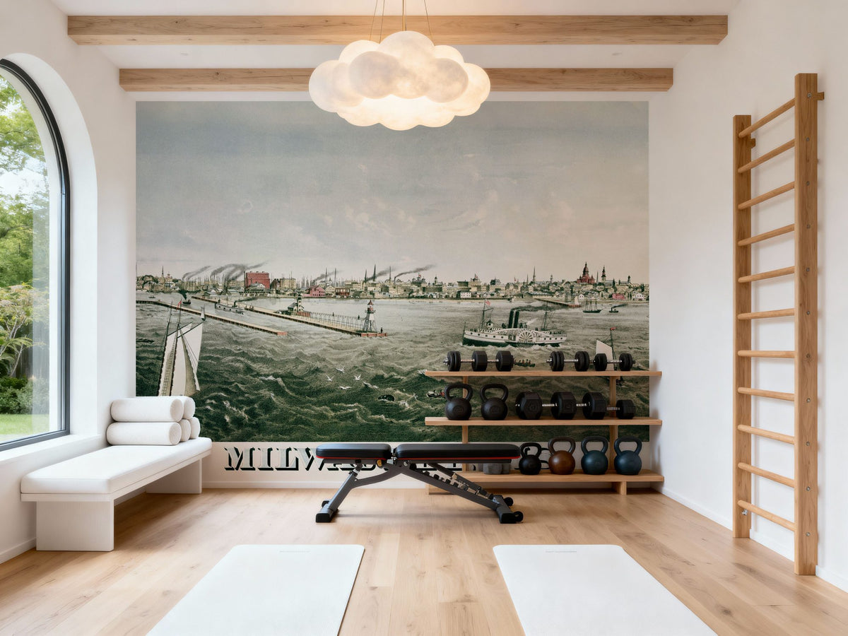 Old View of Milwaukee From Lake Michigan, 1874 Mural Wallpaper - room preview 06
