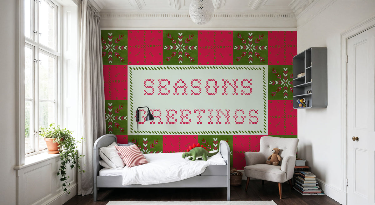 Quilted Christmas II Mural Wallpaper - room preview 06