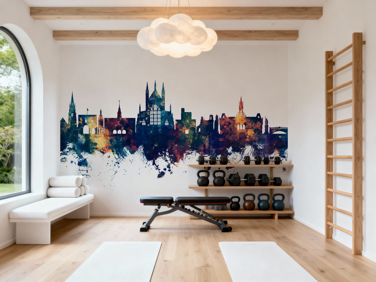 Winchester England Skyline Blue & Bronze Mural Wallpaper - room preview 06