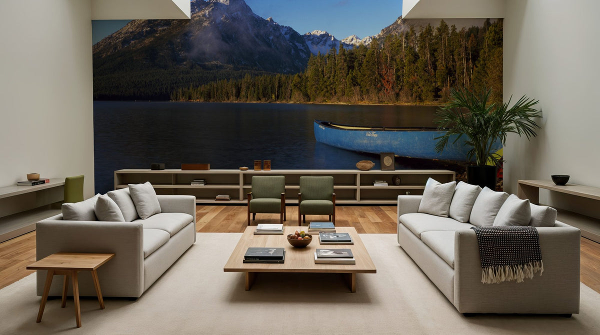Mountain Lake Canoe Mural Wallpaper - room preview 06