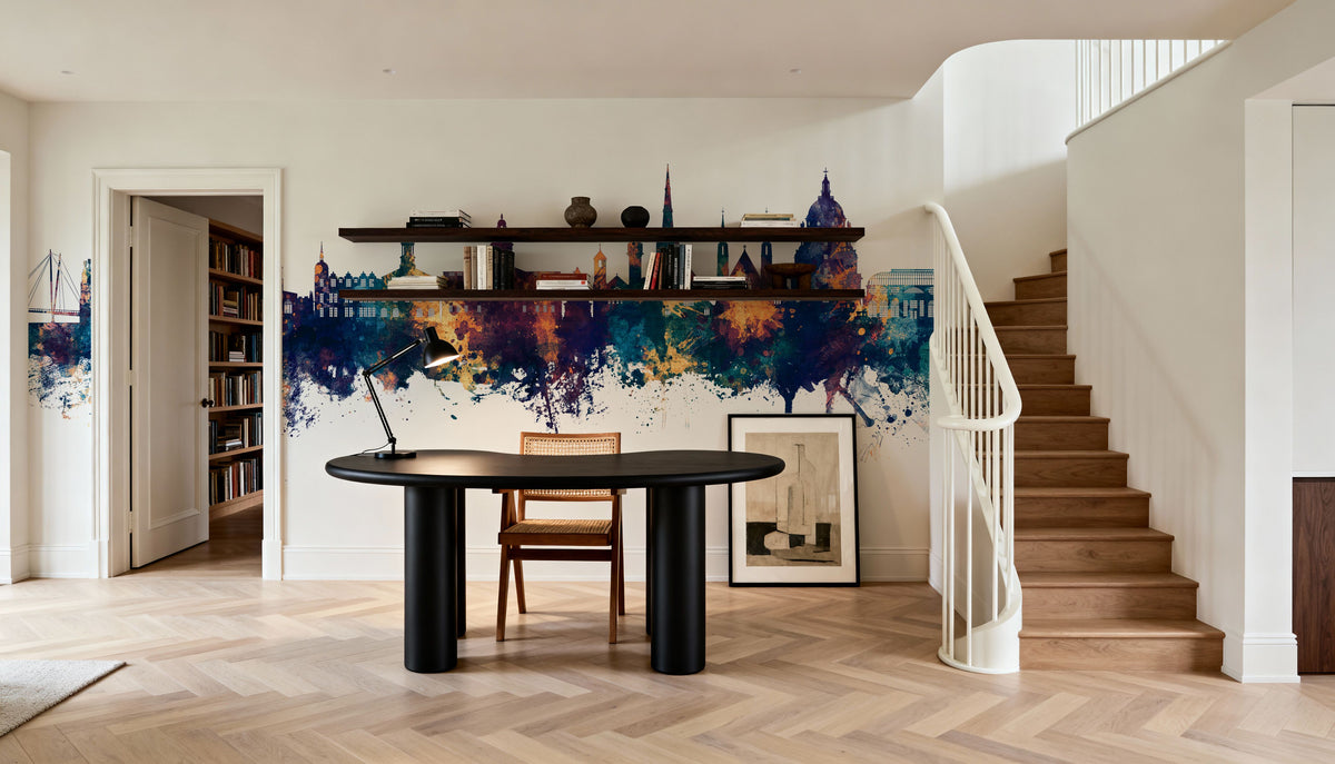 Lancaster England Skyline Blue & Bronze Mural Wallpaper - room preview 06