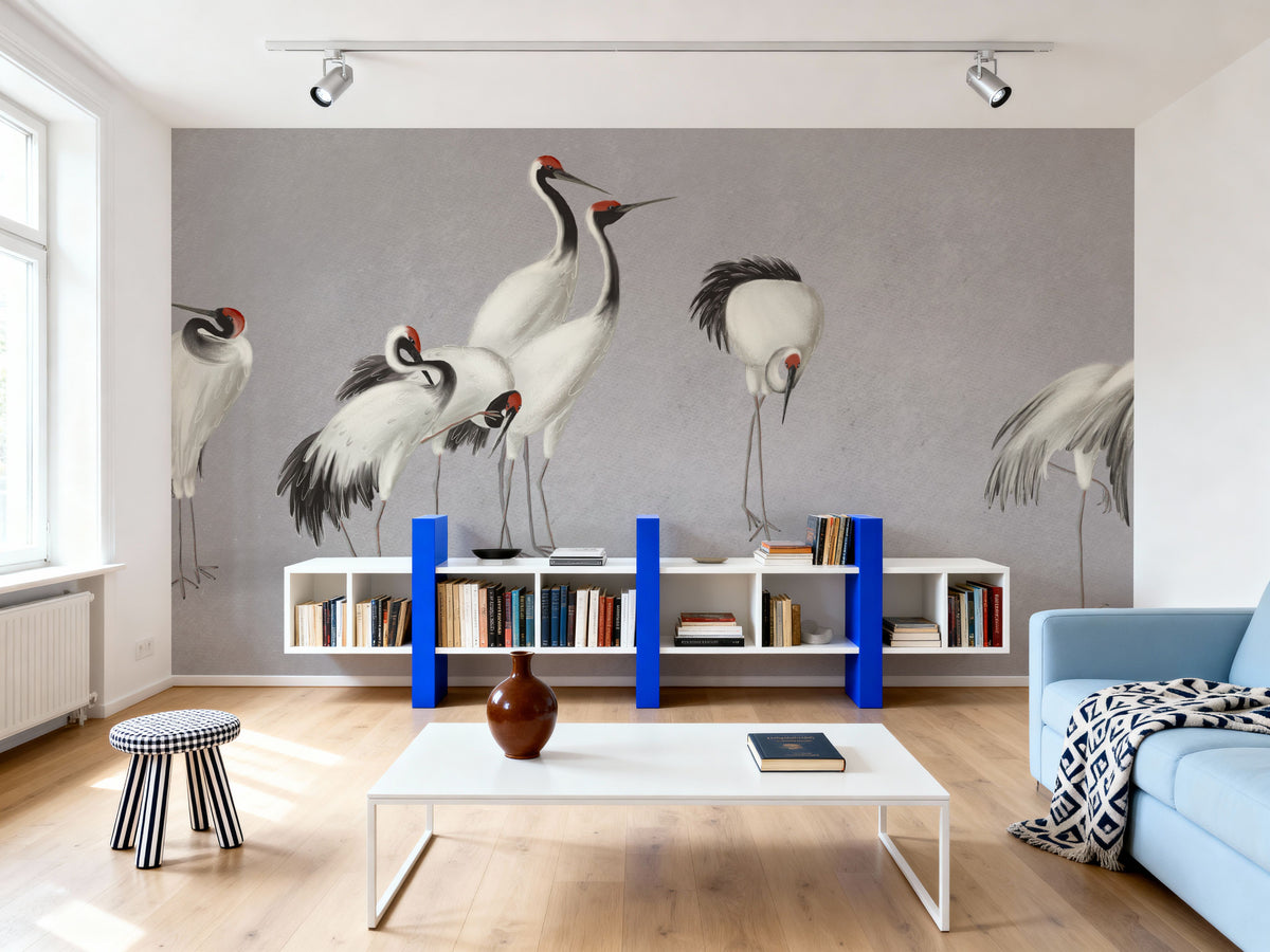Japanese Cranes - Stone Mural Wallpaper - room preview 06
