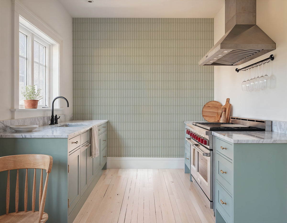 Bamboo Stripes, Mint Mural Wallpaper - room preview 06