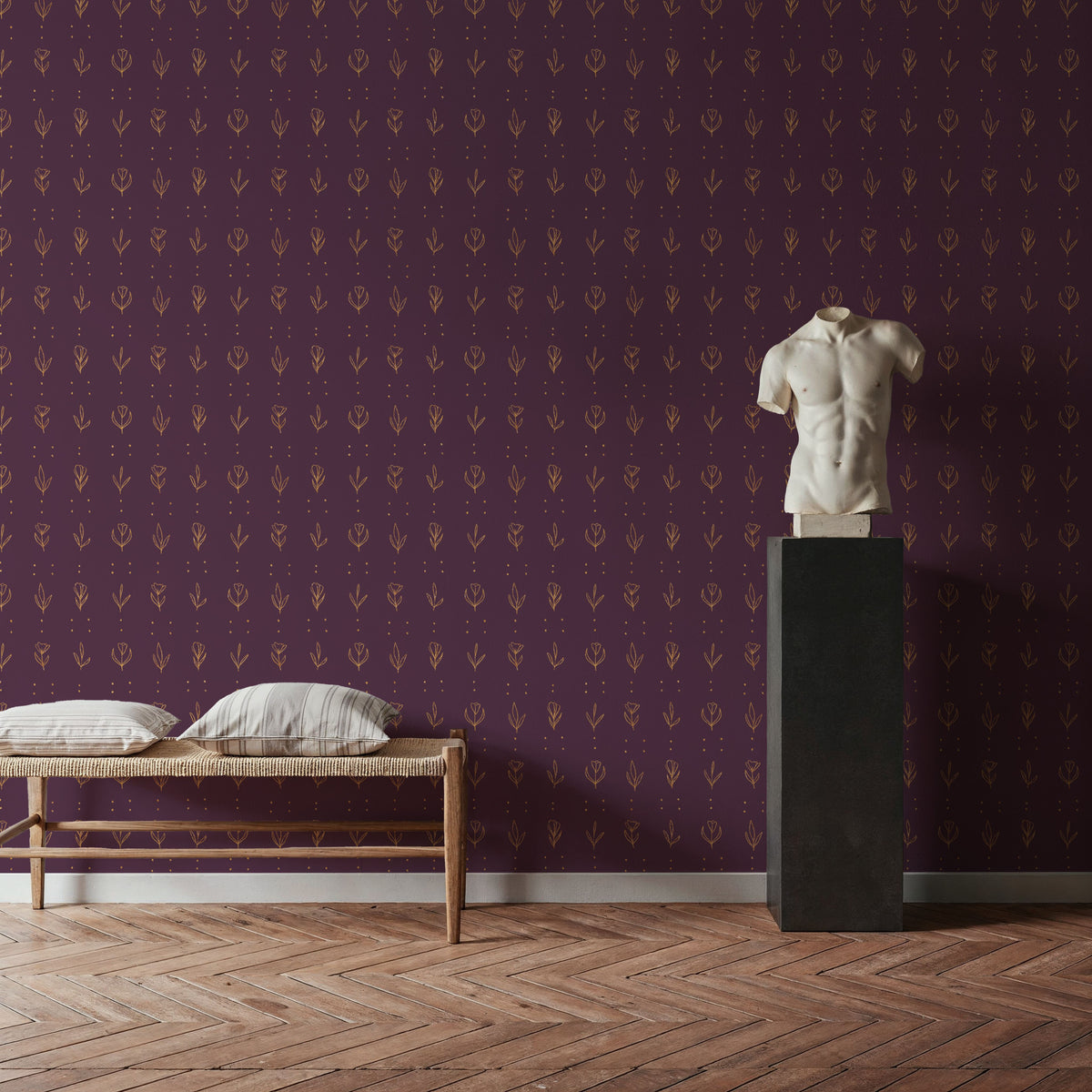 Lone Flowers Purple Mural Wallpaper - room preview 06