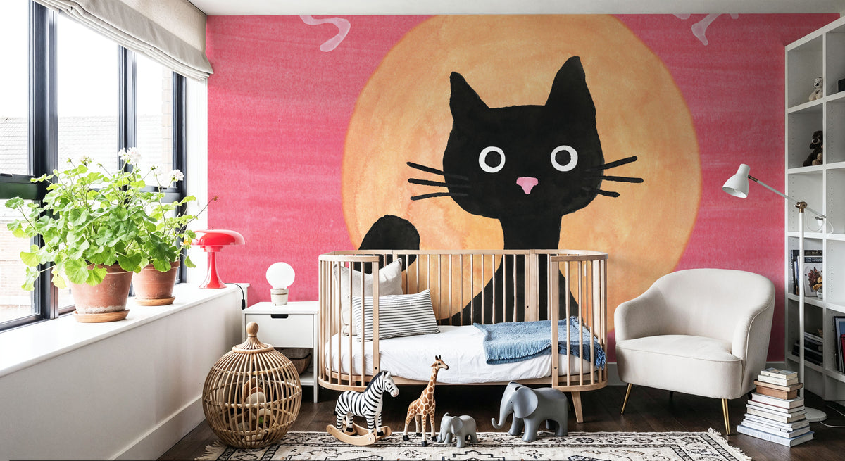 Scaredy Cat Pink Mural Wallpaper - room preview 06
