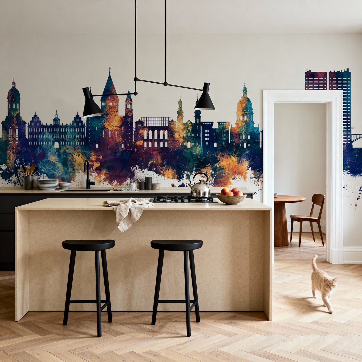 Mainz Germany Skyline Blue & Bronze Mural Wallpaper - room preview 06