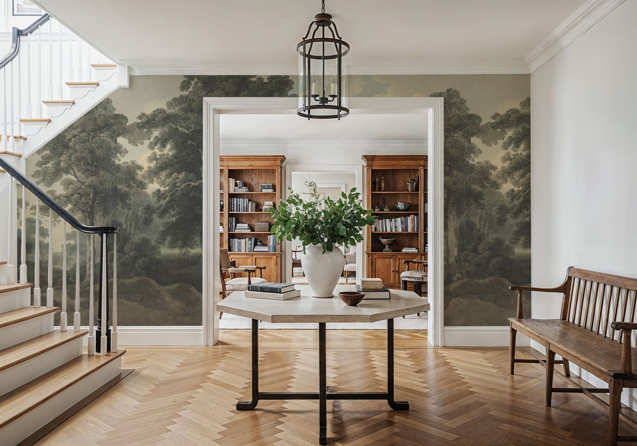 Historic Lands, Vintage Green Mural Wallpaper