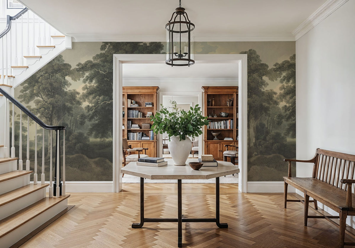 Historic Lands, Vintage Green Mural Wallpaper - room preview 06