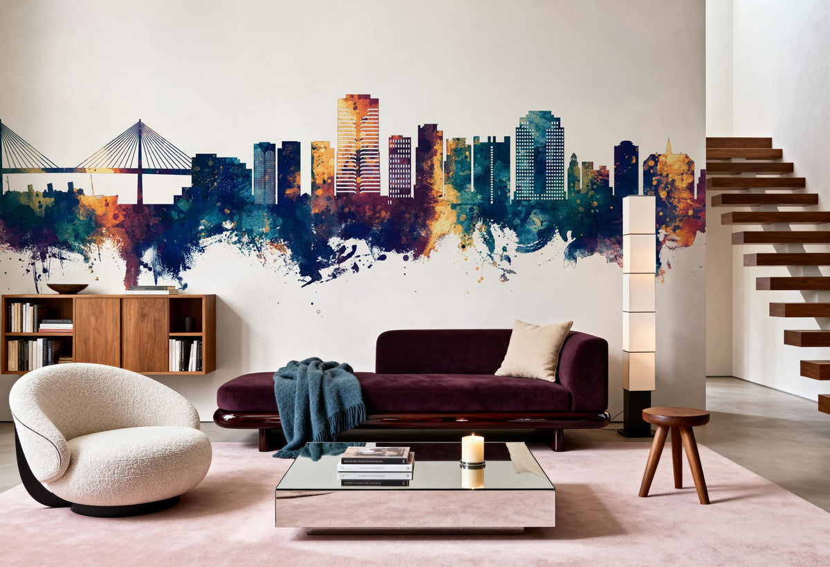 Long Beach California Skyline Blue & Bronze Mural Wallpaper - room preview 06