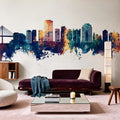 Long Beach California Skyline Blue & Bronze Mural Wallpaper - room preview 06