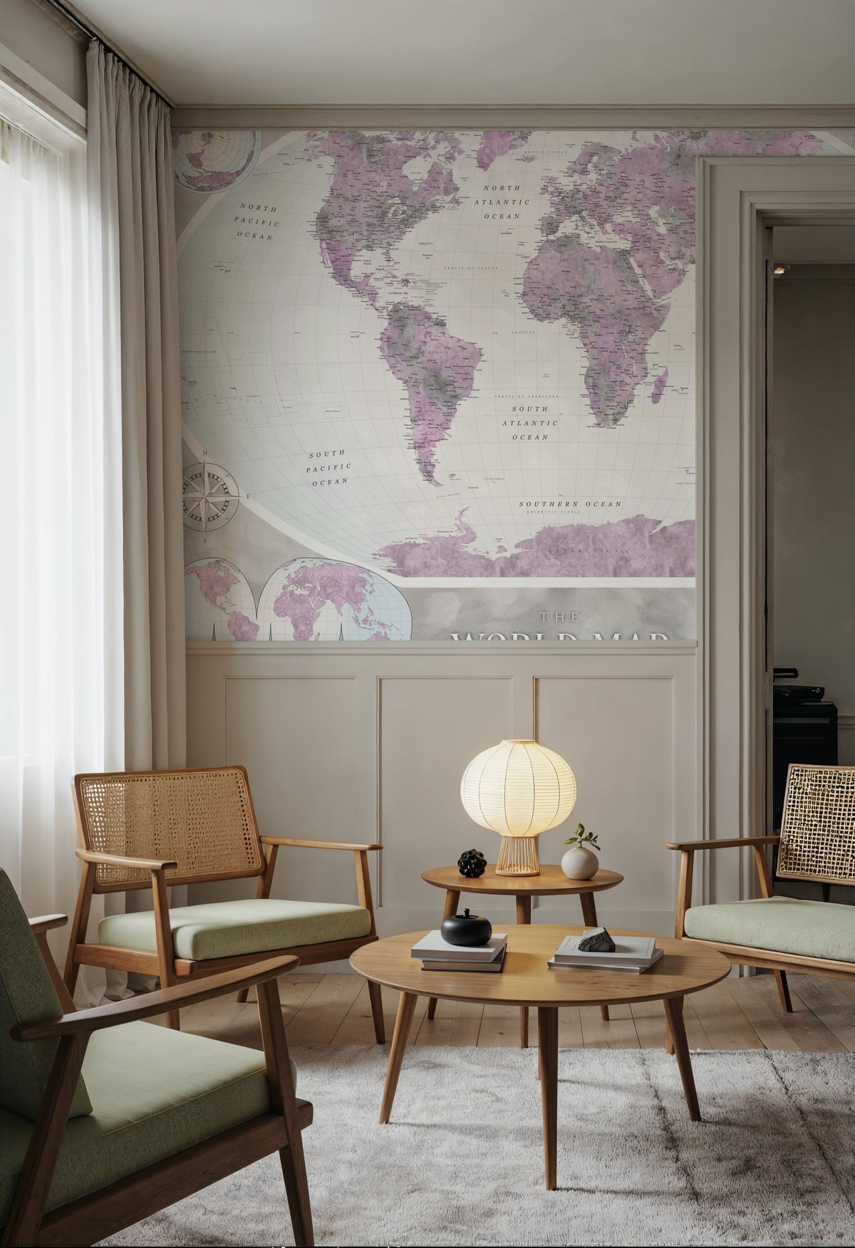 World Map Atlas Purple Mural Wallpaper - room preview 06