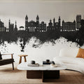 Pamplona Spain Skyline Black & White Mural Wallpaper - room preview 06