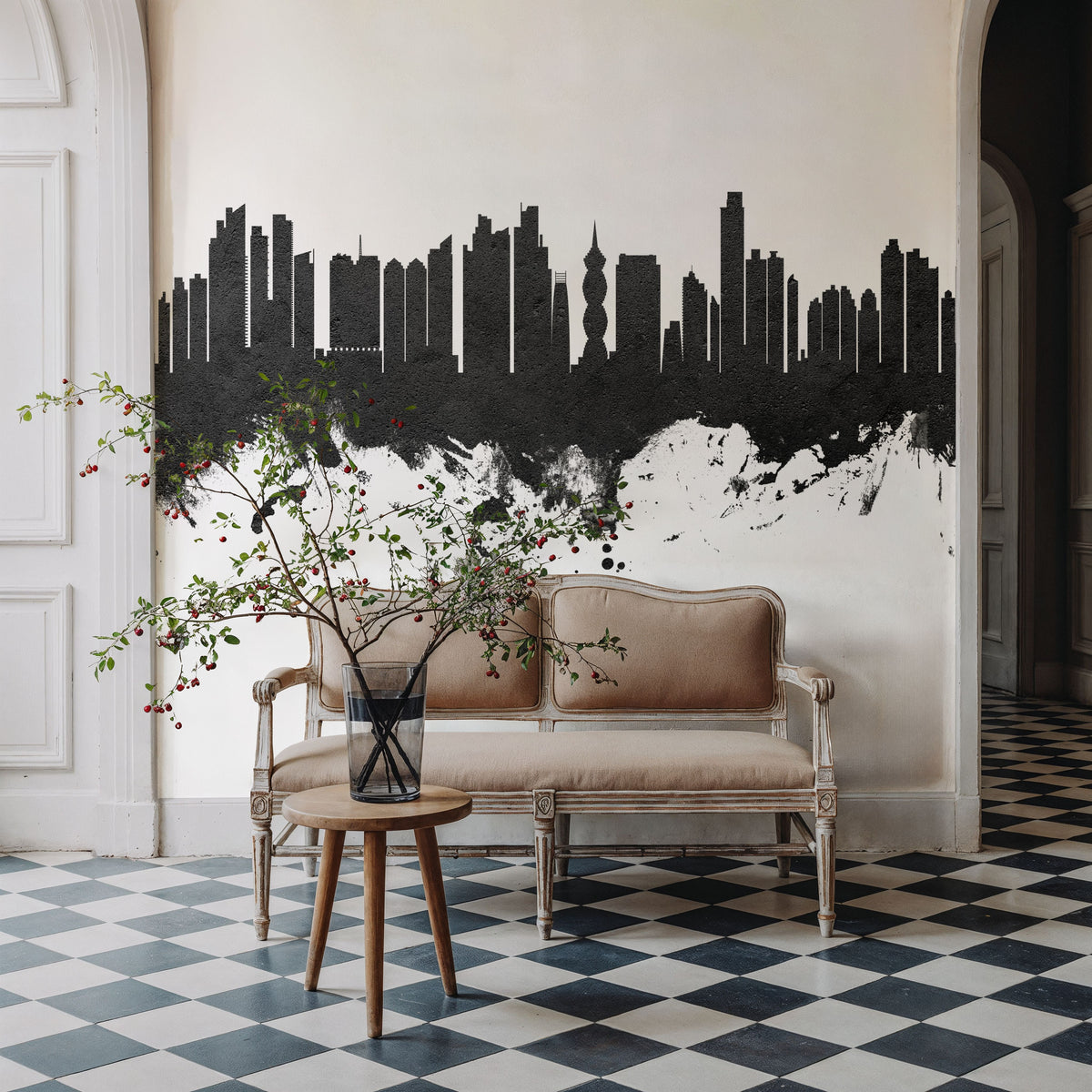 Panama City Skyline Black & White Mural Wallpaper - room preview 06
