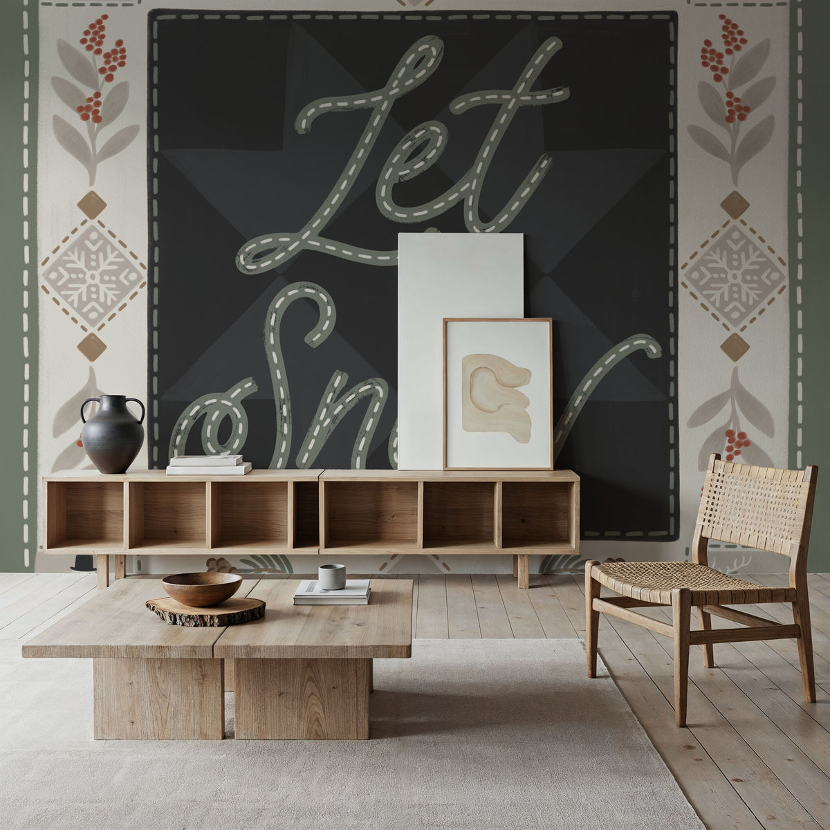 Quilted Christmas II Mural Wallpaper - Neutral Tone - room preview 06