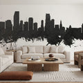 Miami Florida Skyline Blck & White Mural Wallpaper - room preview 06