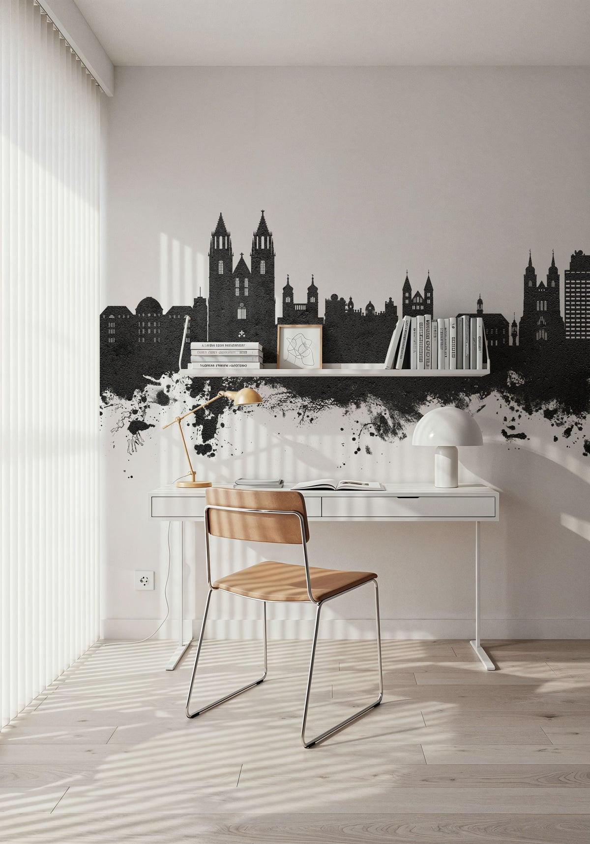 Magdeburg Germany Skyline Black & White Mural Wallpaper - room preview 06