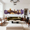 Poughkeepsie New York Skyline Purple & Gold Mural Wallpaper - room preview 06