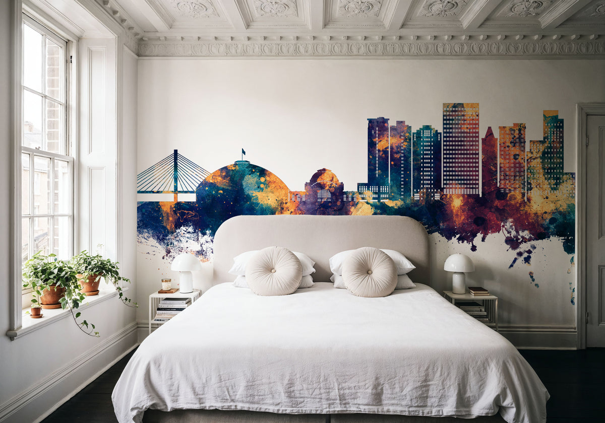 Tacoma Washington Skyline Blue & Bronze Mural Wallpaper - room preview 06