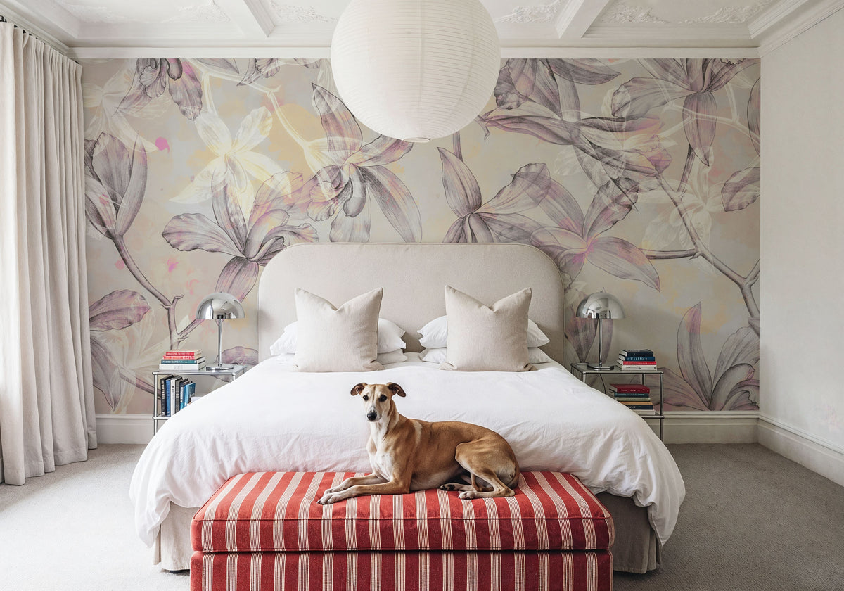 Orchids on Water Mural Wallpaper - Neutral Tone - room preview 06