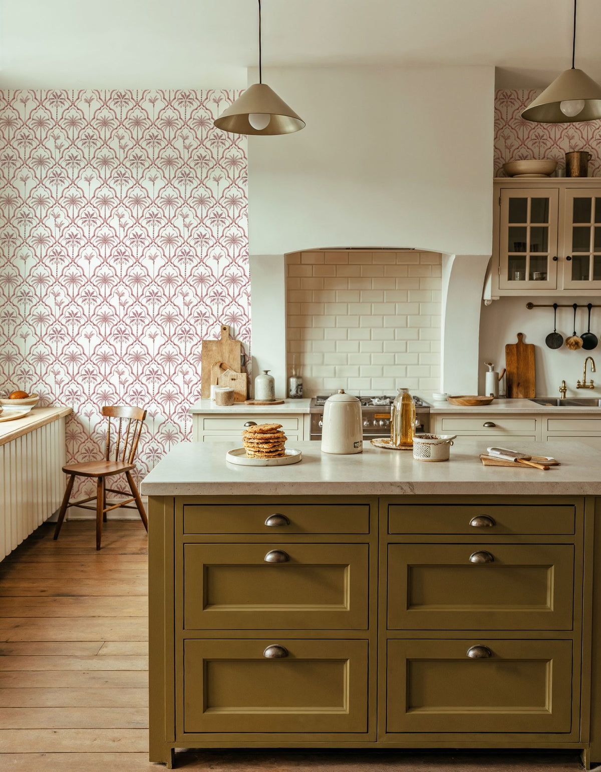 The Palm Lattice, Red Mural Wallpaper - room preview 06