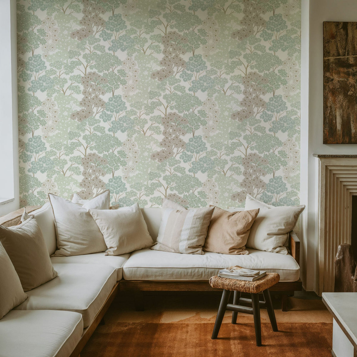 Overleaf Woodland Pattern, Light Green Mural Wallpaper - room preview 06