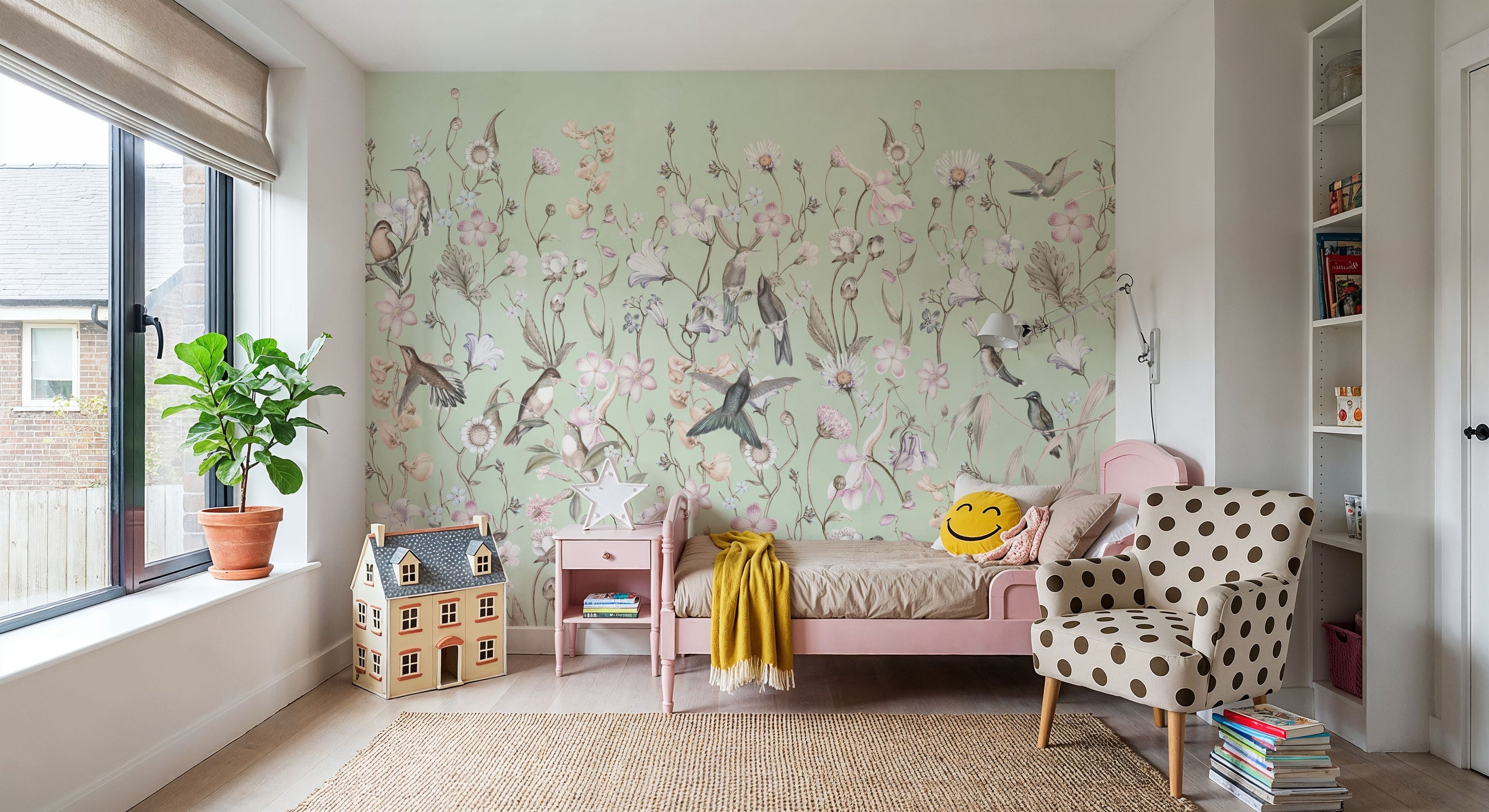 Bird Garden Green Mural Wallpaper