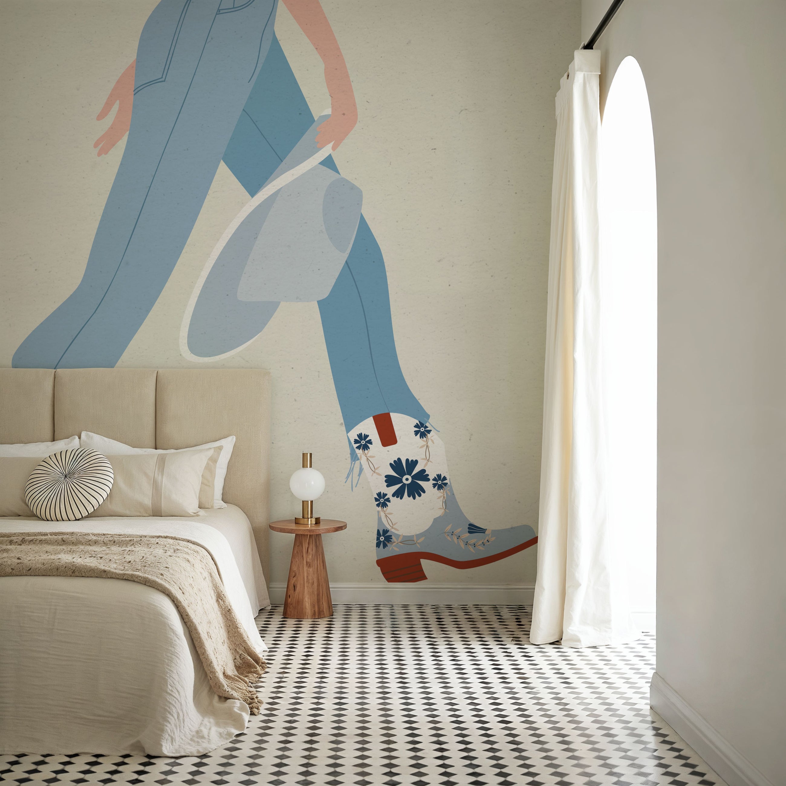 Cowgirly III Blue Mural Wallpaper