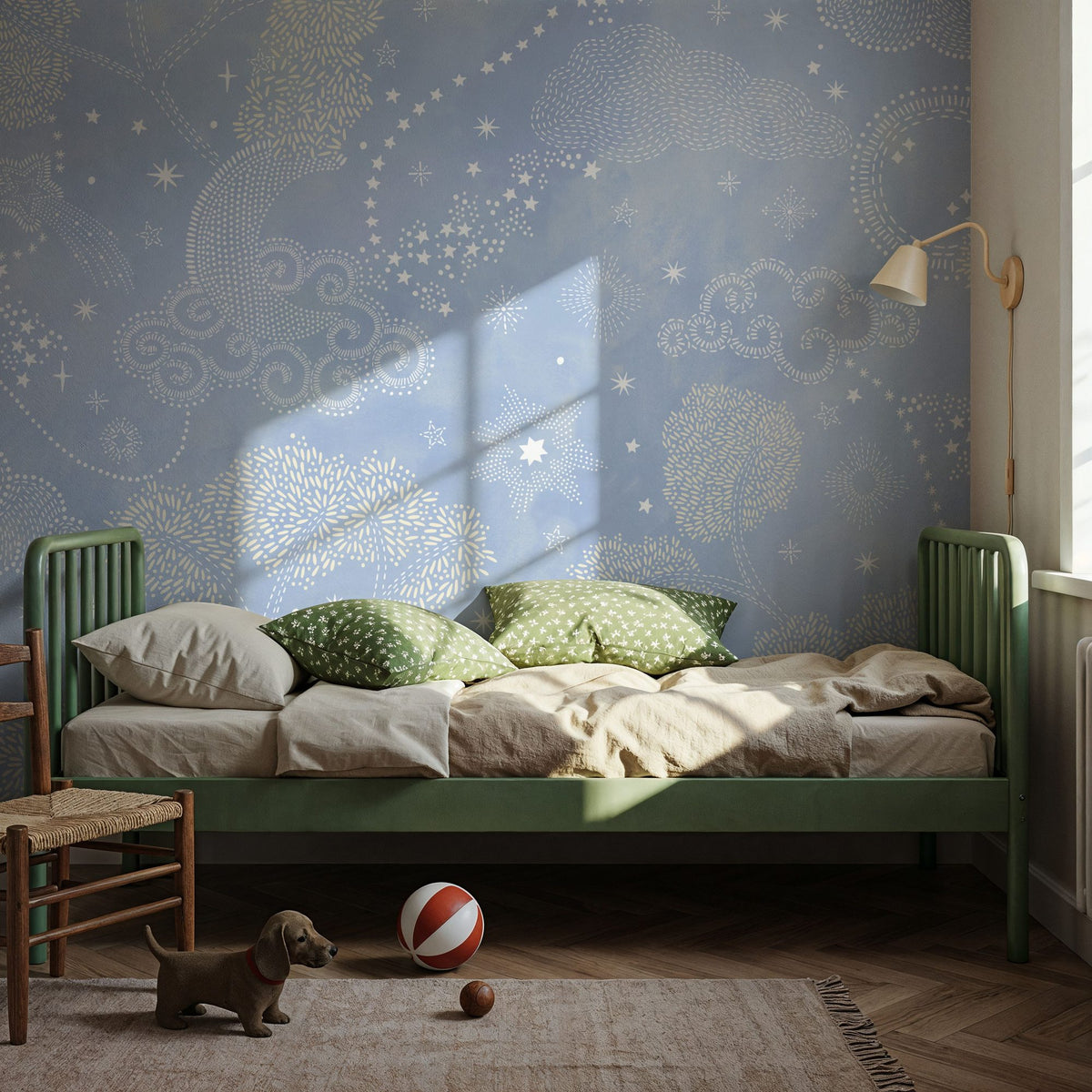 Moonlit Sky, Baby Blue Mural Wallpaper - room preview 06