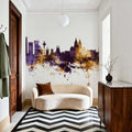 Liverpool England Skyline Purple & Gold Mural Wallpaper - room preview 06