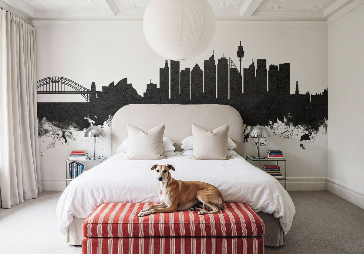 Sydney Australia Skyline Black & White Mural Wallpaper - room preview 06