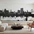 Savannah Georgia Skyline Black & White Mural Wallpaper - room preview 06