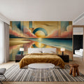 Golden Sunset Vista in Art Deco Mural Wallpaper - room preview 06
