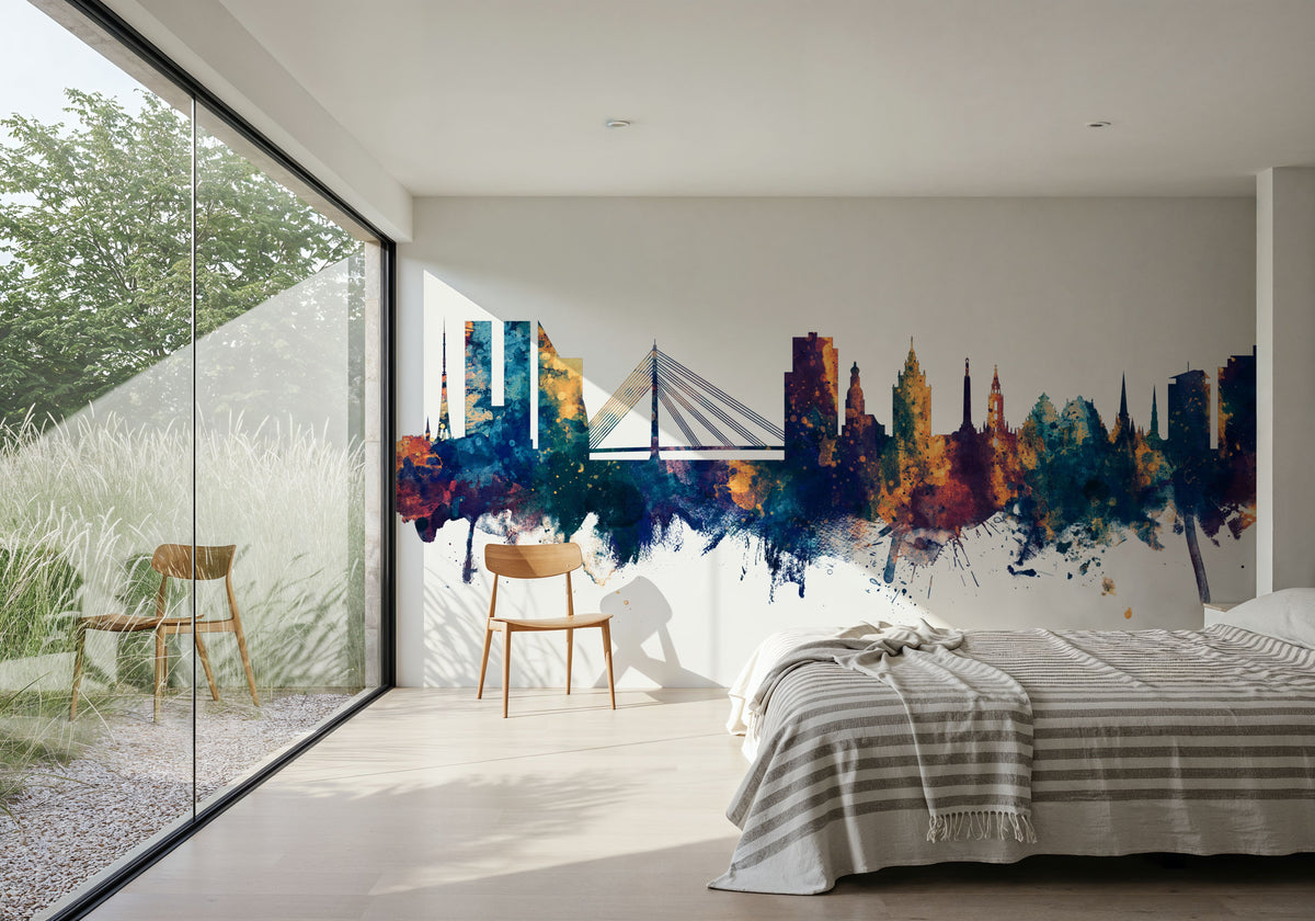 Riga Latvia Skyline Blue & Bronze Mural Wallpaper - room preview 06