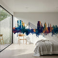 Riga Latvia Skyline Blue & Bronze Mural Wallpaper - room preview 06