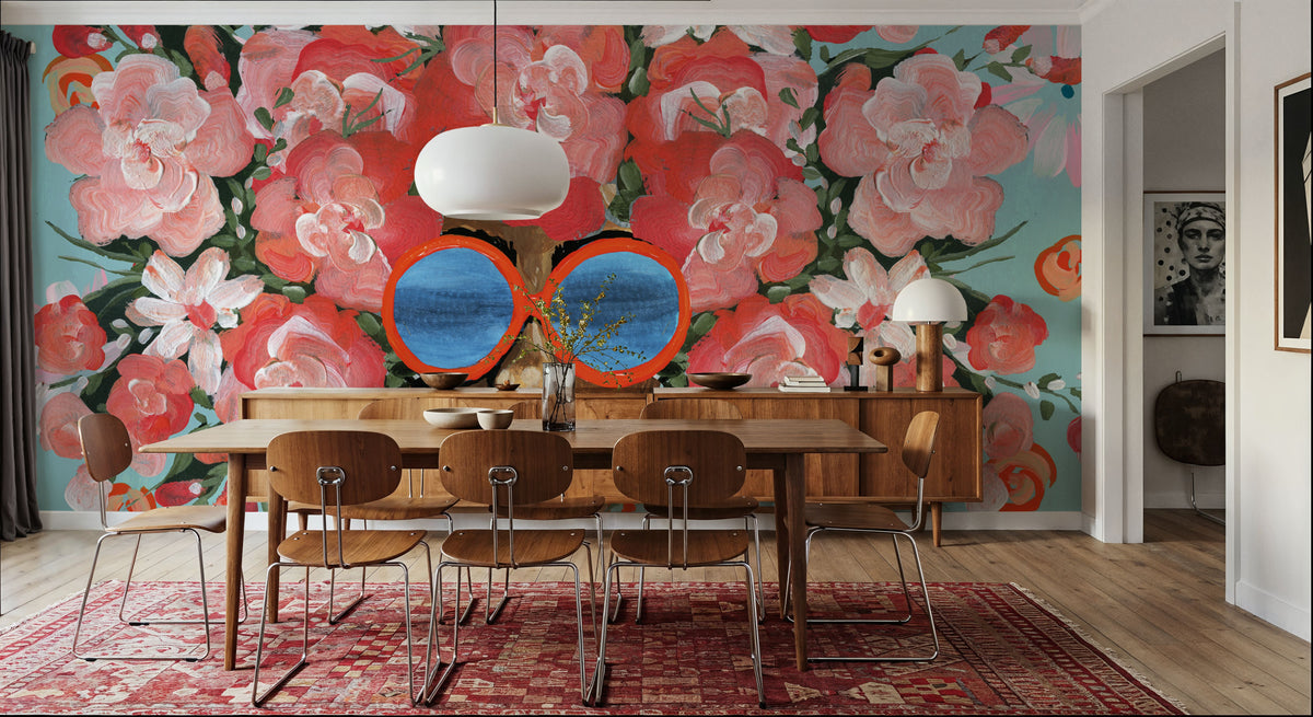 Sunning in Florals I Mural Wallpaper - Red Tone - room preview 06