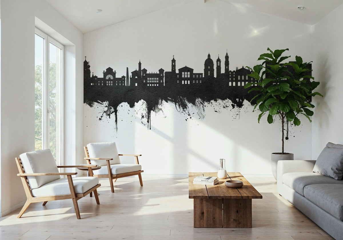 Nice France Skyline Black & White Mural Wallpaper - room preview 06