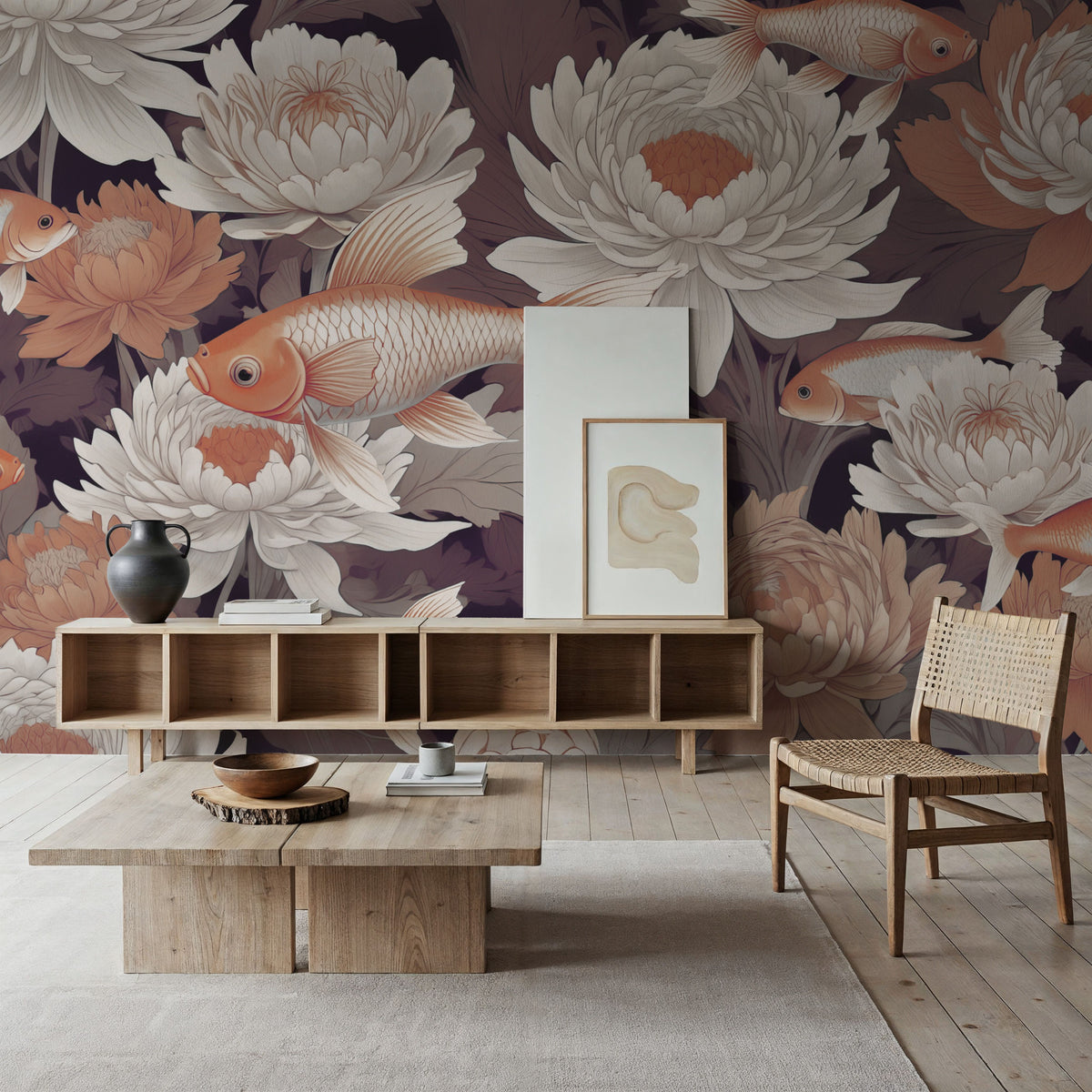 Dancing Fish, Dusty Orange Mural Wallpaper - room preview 06