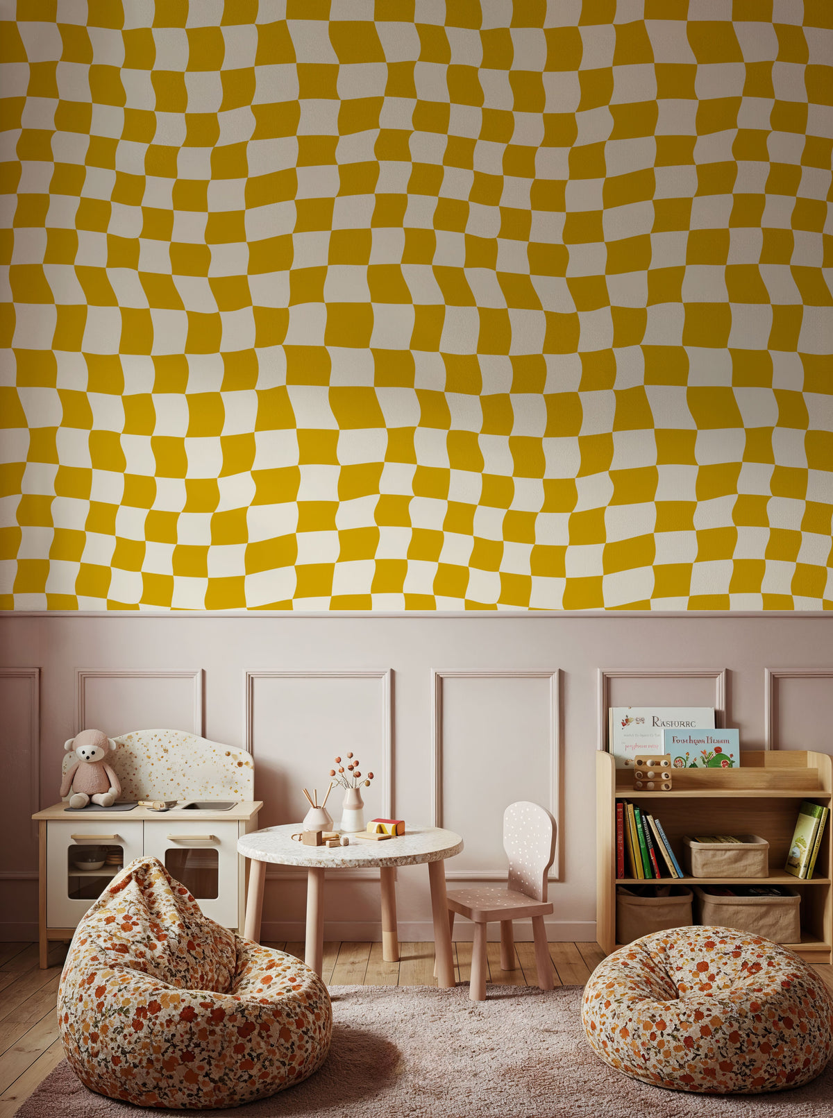 Warped Checkerboard, Sunflower Mural Wallpaper - room preview 06