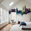 Omaha Nebraska Skyline Blue & Bronze Mural Wallpaper - room preview 06