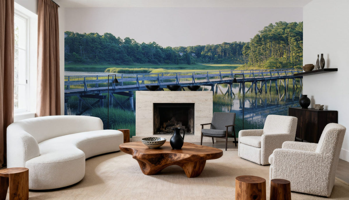 Woodland Bridge Reflection Mural Wallpaper - room preview 06