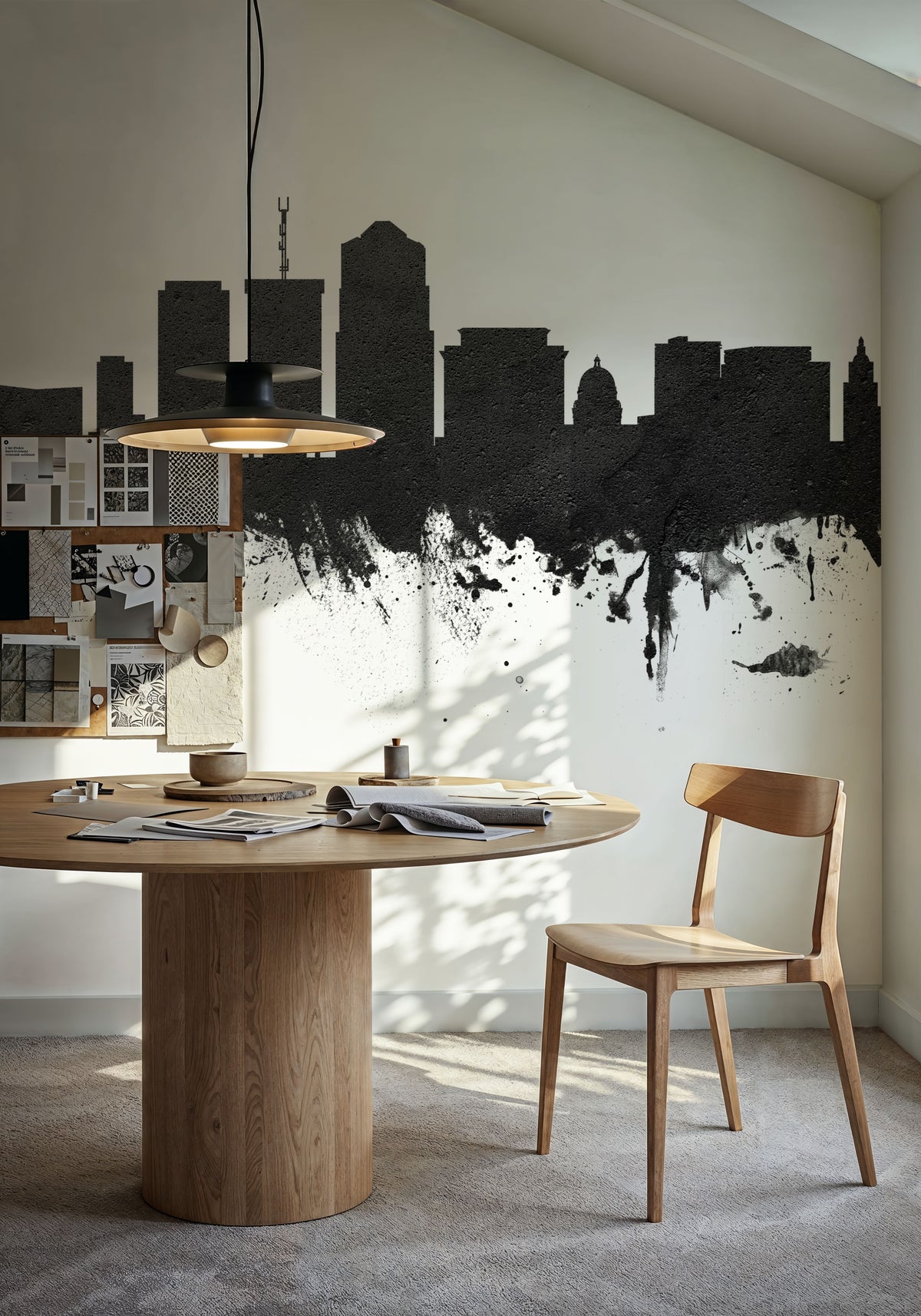 Tucson Arizona Skyline Black & White Mural Wallpaper - room preview 06