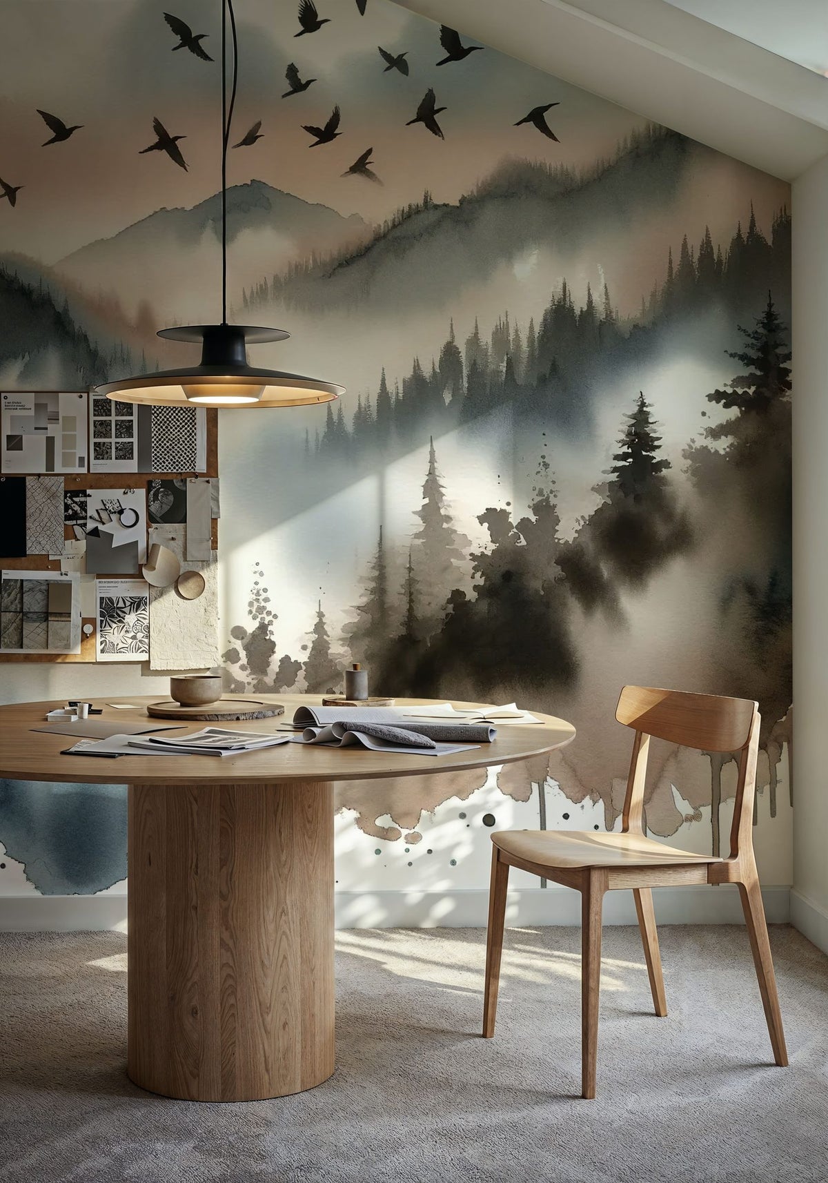 Mystic Mountains Veiled in Morning Mist Mural Wallpaper - room preview 06