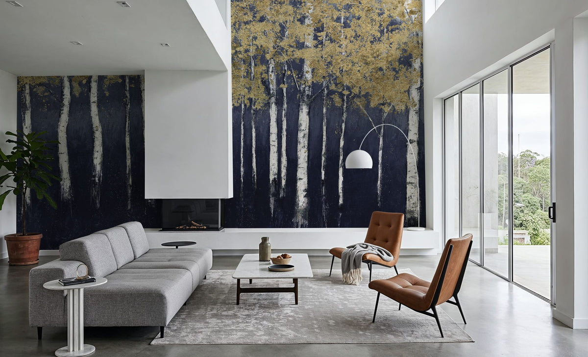 Shimmering Forest Indigo Mural Wallpaper - room preview 06