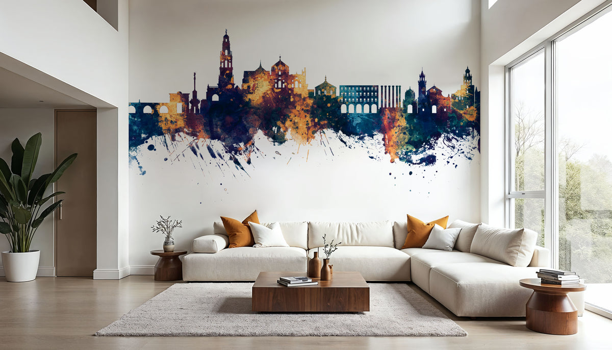 Córdoba Spain Skyline Blue & Bronze Mural Wallpaper - room preview 06
