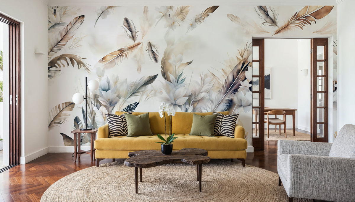 Tender Love Blue Yellow Mural Wallpaper - room preview 06