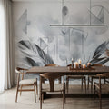 Feather Geometry Gray Mural Wallpaper - room preview 06