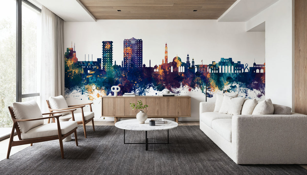 Muscat Oman Skyline Blue & Bronze Mural Wallpaper - room preview 06